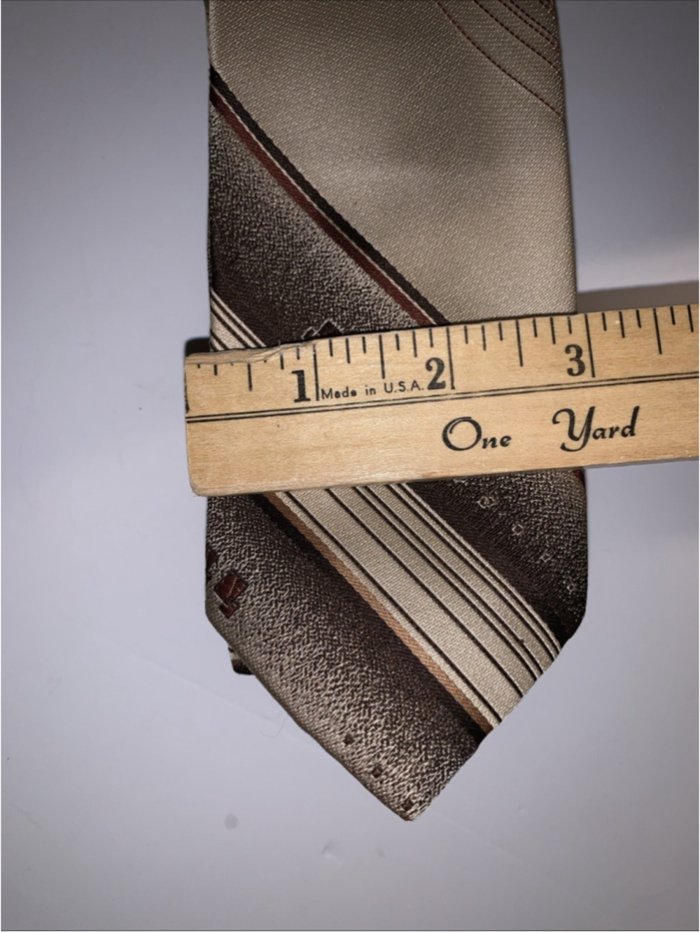 Philippe Longet Paris New York Brown Beige Tan Striped Neck Tie Vintage 3” 53” - Picture 4 of 11
